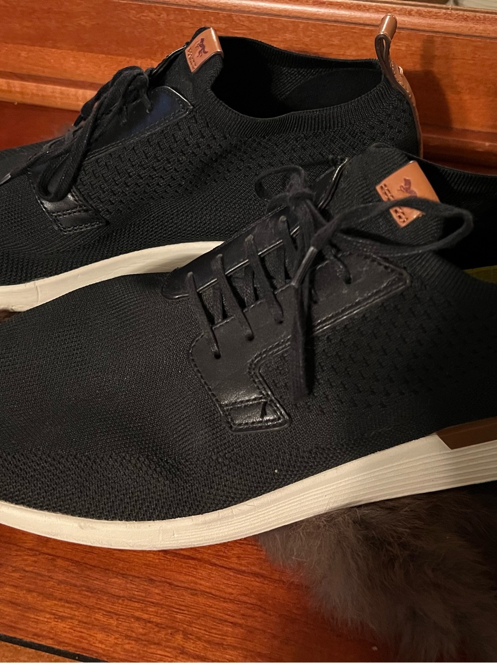 Men's Knit Lace-Up Sneakers in Black with Tan Accents